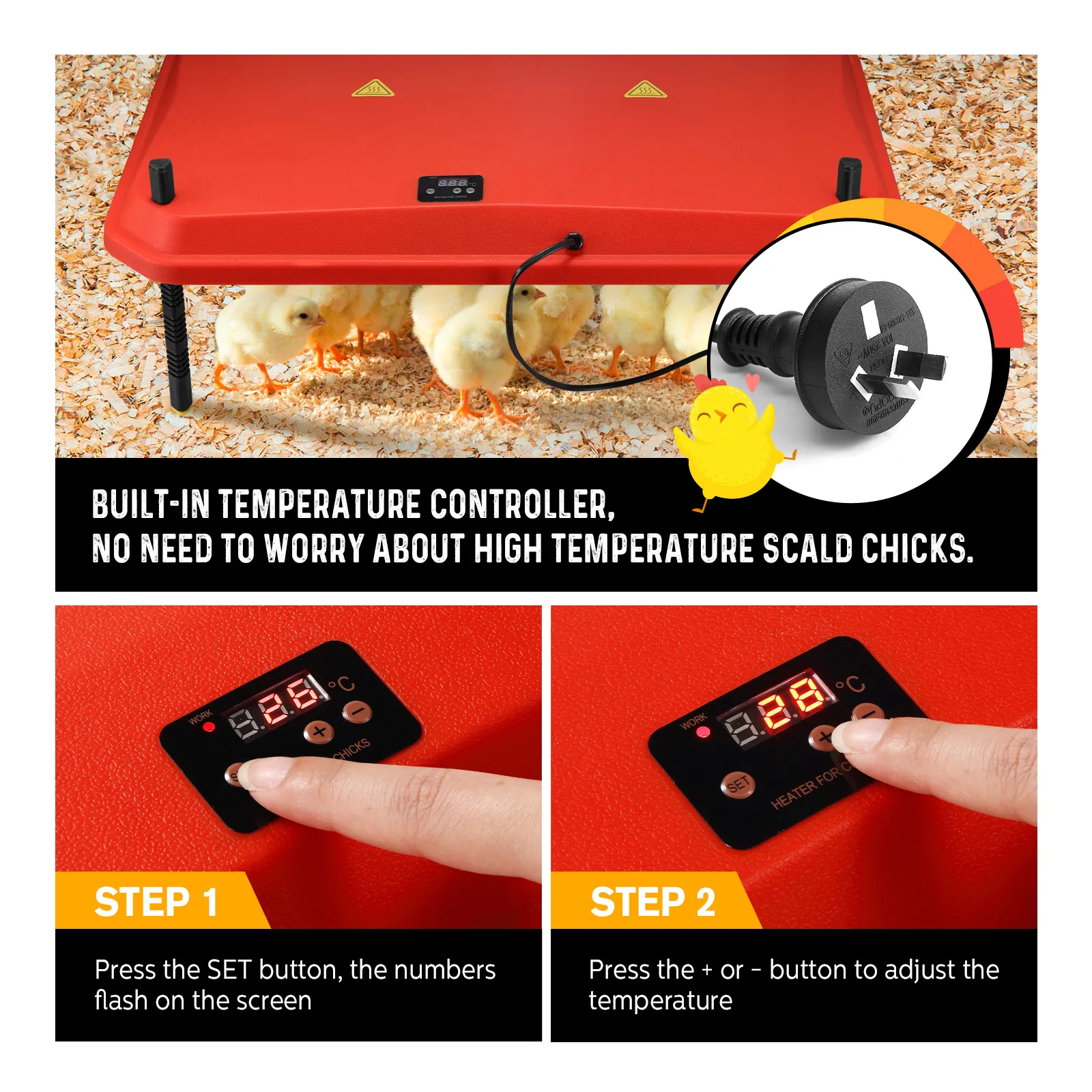 Chick Brooder Heating Plate Warmer Chicken Coop Brooding Heater Poultry Duckling Chook 45x60cm 40-50 Chicks Adjustable Height
