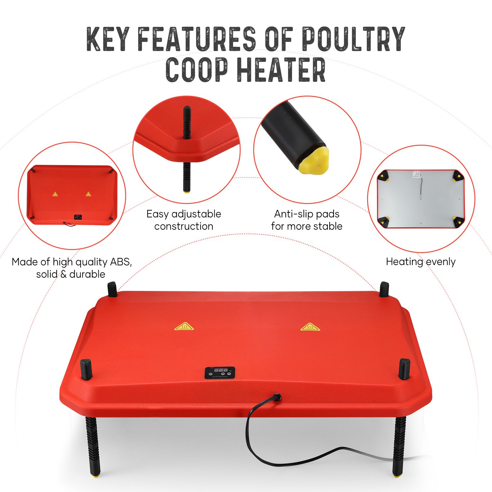 Chick Brooder Heating Plate Warmer Chicken Coop Brooding Heater Poultry Duckling Chook 45x60cm 40-50 Chicks Adjustable Height