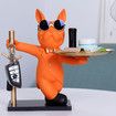 Modern Bulldog Statue with Tray Candy Dish Desk Organizer Ornament for Living Room Tabletop Home Decoration-Orange