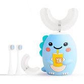 Kids U Shaped Electric Toothbrush with 4 Brush Heads with 5 Modes, Cartoon Dinosaur 360-Degree Cleaning IPX7 Waterproof Design (6-12 Age (Blue))