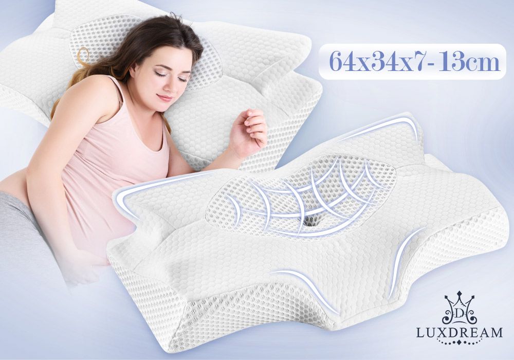 Luxdream Cervical Pillow Memory Foam Contour Neck Shoulder Ergonomic Back Stomach Side Sleeper Dark Grey