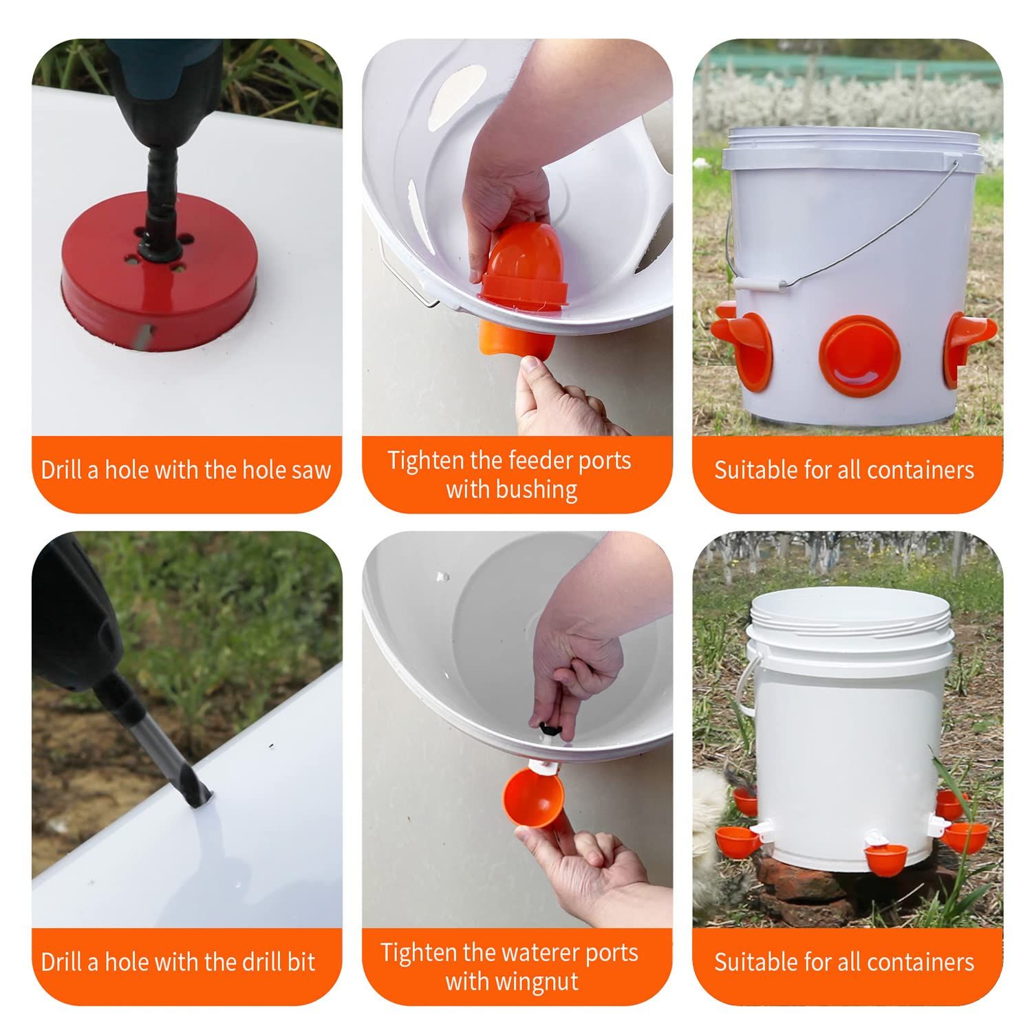 DIY Chicken Feeder No Waste 6 Ports Orange And Mini Chicken Shredde