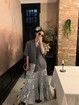 Silver Pleated Midi Skirt High Waist A-line Slimming Long Skirt