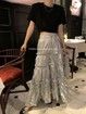 Silver Pleated Midi Skirt High Waist A-line Slimming Long Skirt
