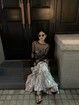 Silver Pleated Midi Skirt High Waist A-line Slimming Long Skirt