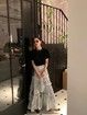 Silver Pleated Midi Skirt High Waist A-line Slimming Long Skirt