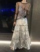 Silver Pleated Midi Skirt High Waist A-line Slimming Long Skirt