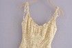 Vintage Vacation Style Ruffled Hem Mini Skirt Summer V-Neck Backless Thin Shoulder Strap Camisole Dress