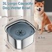 3L Dog Water Bowl 101oz Stainless Steel Dog Bowl No Spill Large Capacity Dog Food Water Bowl Slow Water Feeder,Spill Proof Pet Water Dispenser Vehicle Carried Travel Water Bowl
