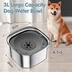 3L Dog Water Bowl 101oz Stainless Steel Dog Bowl No Spill Large Capacity Dog Food Water Bowl Slow Water Feeder,Spill Proof Pet Water Dispenser Vehicle Carried Travel Water Bowl (Grey)