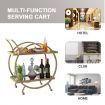 Gold Bar Cart Drinks Trolley Coffee Wine Tea Kitchen Serving Rack Round Outdoor Shelf Vintage with 2 Mirror Shelves Handle