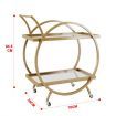 Gold Bar Cart Drinks Trolley Coffee Wine Tea Kitchen Serving Rack Round Outdoor Shelf Vintage with 2 Mirror Shelves Handle