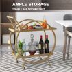 Gold Bar Cart Drinks Trolley Coffee Wine Tea Kitchen Serving Rack Round Outdoor Shelf Vintage with 2 Mirror Shelves Handle