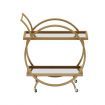 Gold Bar Cart Drinks Trolley Coffee Wine Tea Kitchen Serving Rack Round Outdoor Shelf Vintage with 2 Mirror Shelves Handle