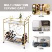 Gold Bar Cart Drinks Trolley Wine Coffee Tea Kitchen Serving Rack Wine Hooks Holders Rack Curtain Wall Mirror Shelves