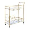 Gold Bar Cart Drinks Trolley Wine Coffee Tea Kitchen Serving Rack Wine Hooks Holders Rack Curtain Wall Mirror Shelves