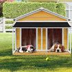 Dog House Kennel Wooden Raised Pet Puppy Home Shelter Indoor Outdoor with Porch Doors Asphalt Roof XXL