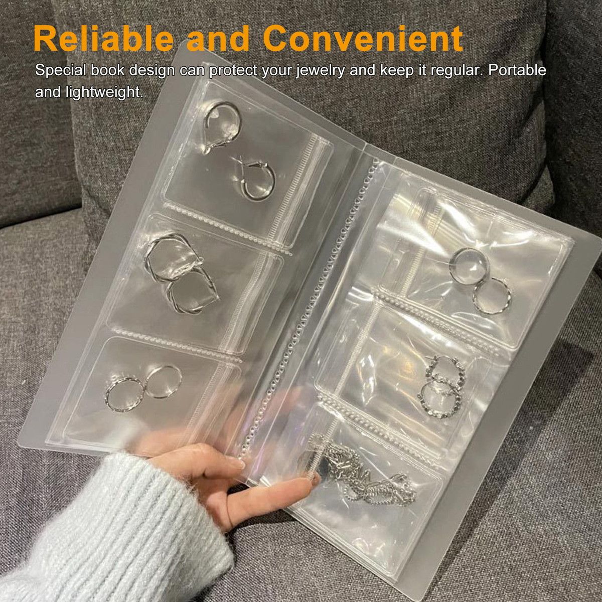 84 Grid Anti-oxidation Jewelry Storage Book Box  With 50pcs Jewelry Storage Bag,Travel Jewelry Organizer Earring Book Ring Holder Necklace Earring