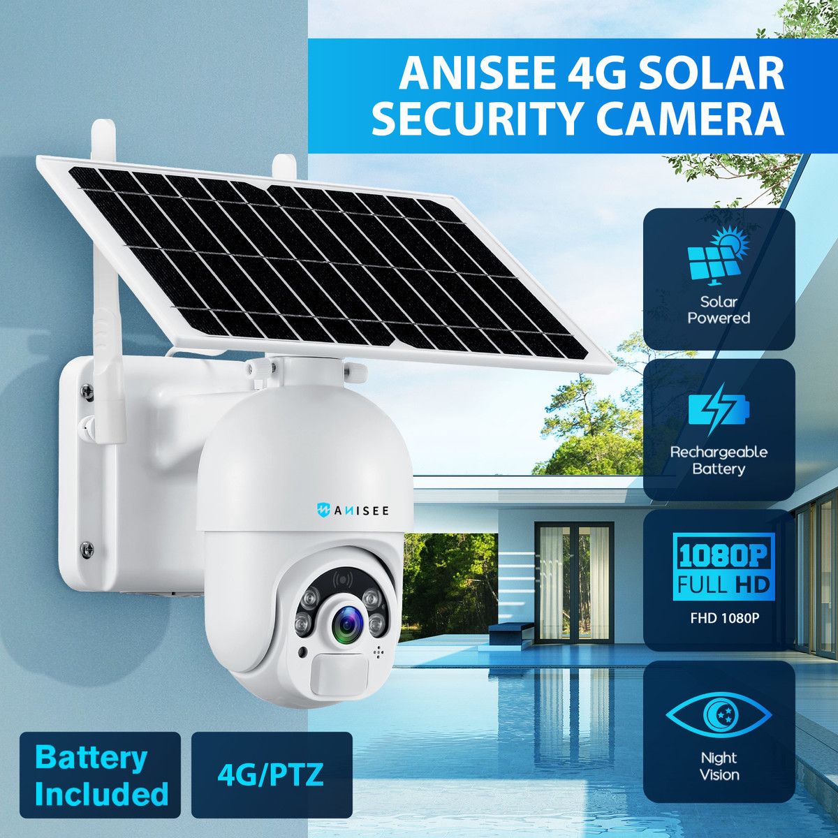 4G LTE Security Camera Home House CCTV Spy Wireless Solar WiFi Surveillance System Outdoor PTZ SIM Card Batteries