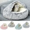 Cat Bed Winter Warm Shell Semi Enclosed Cat Litter Pet Cat Bed Puppy Cat Soft Self-Warming Plush Bed for Pets (50cm, Deep Grey)