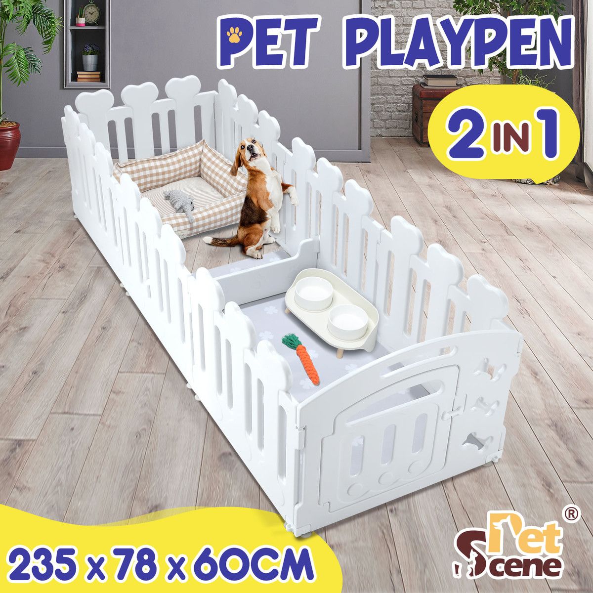 Dog Pet Cat Kennel Enclosure Cage Fence Safety Gate Playpen Crate Whelping Box Barrier Kitten Puppy Furniture 8 Panels 2in1 White