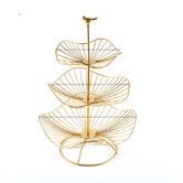 Metal 3-Tier Fruit Basket Holder Decorative Fruit Bowl Stand (Gold)