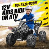 Electric Off Road Ride On Quad Bike 12V Kids Toy 4 Wheeler Children Rechargeable Battery MP3 USB LED Black