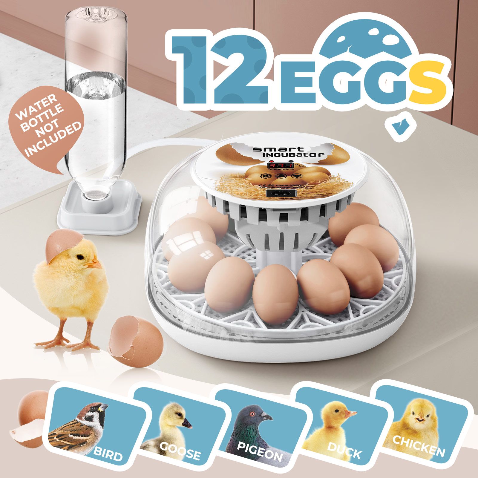 12 Eggs Incubator Automatic Hatching Chicken Quail Duck Hatcher Turner