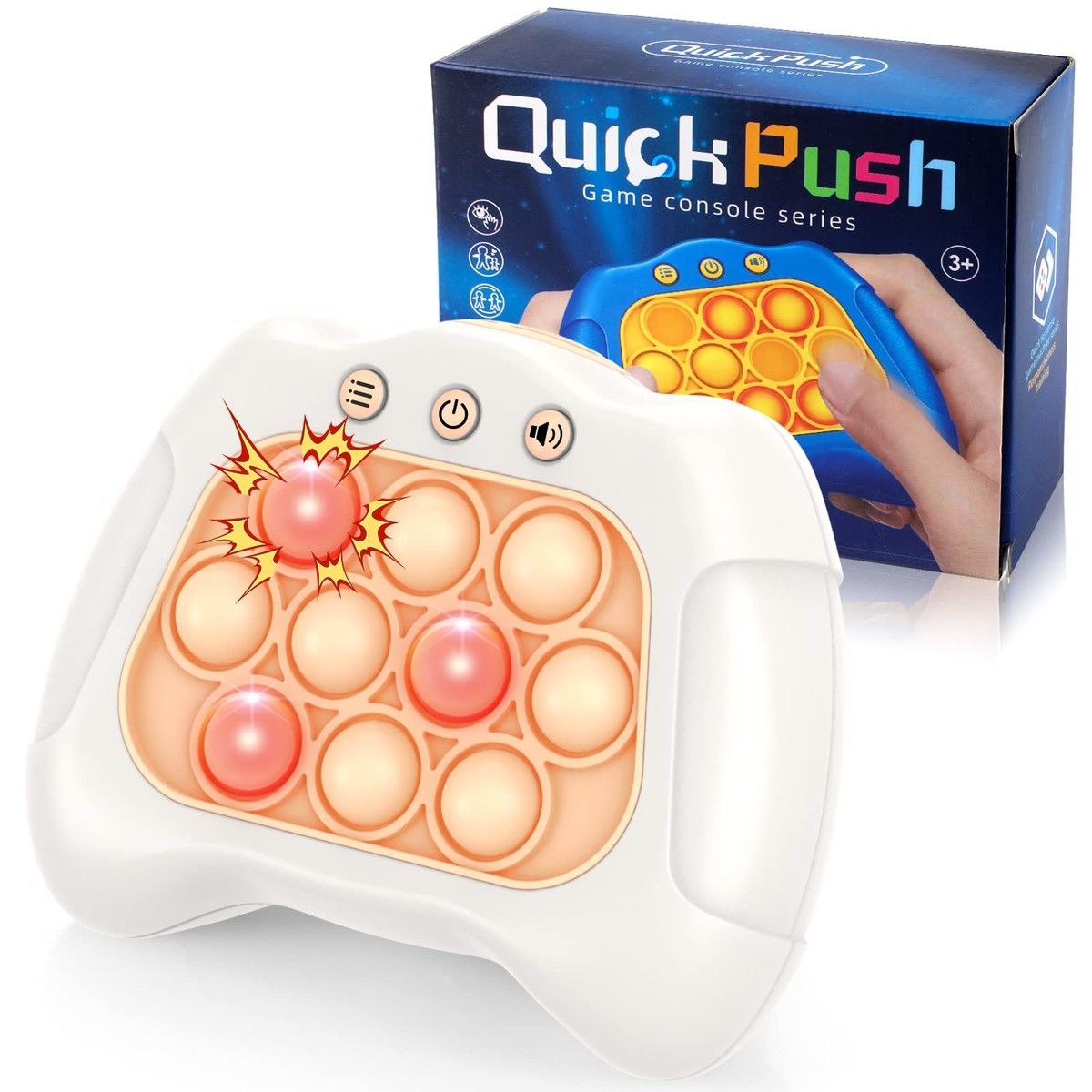 Electronic Handheld Puzzle Pop Light Up Game for Kids,Sensory Fidget Quick Push Games Toy for Boys and Girls6-12 Birthday Gift White