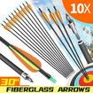 10x Fiberglass Arrows 76.2cm Shaft Archery Practice Target Shooting 18-55lbs Compound Recurve Bow Youth Beginners Dia. 8mm