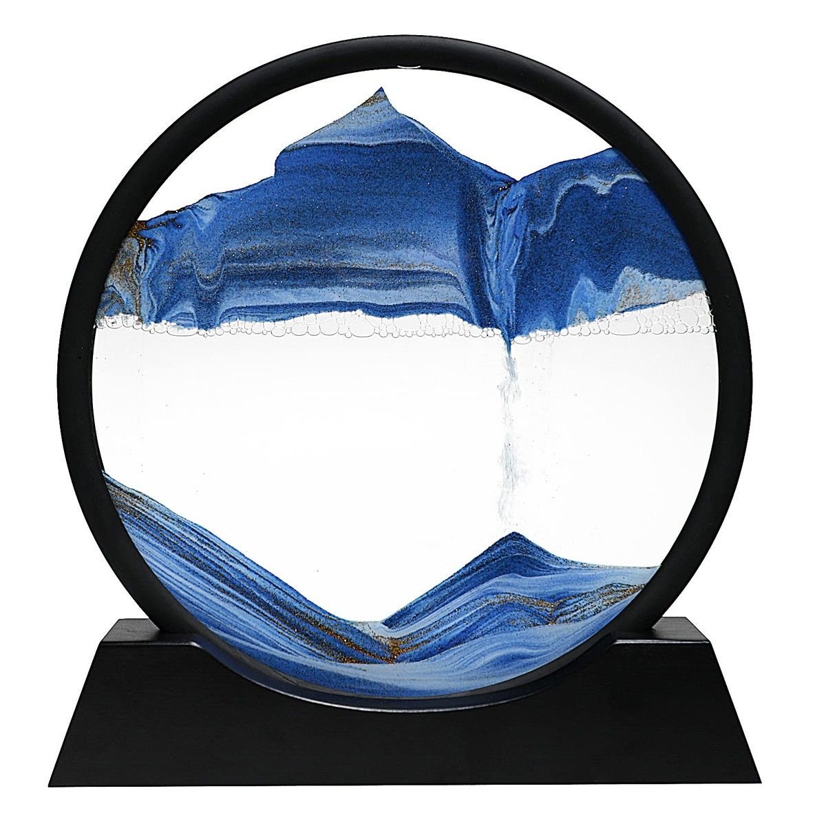 Moving Sand Art, 3D Dynamic Sand Art Liquid Motion, Round Glass 3D Deep Sea Sandscape Relaxing Home and Office Decorations (Blue,18cm)