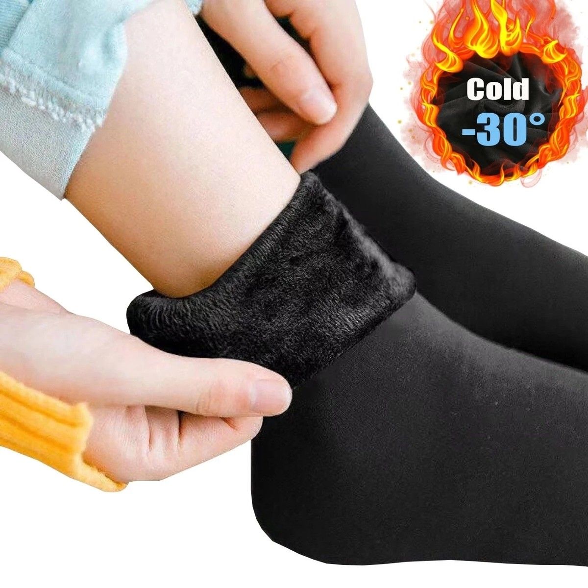 Female Winter Fleece Thick Warm Socks, Soft Boots Sleeping Socks Black （2 Pairs)