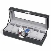 6 Slots Watch Box Organizer for Men,Black Watch Stand Display Storage Case Holiday Gift