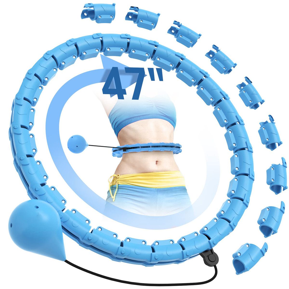 Weighted Hula Circle Hoops,Infinity Hoop Fit Plus Size 47 Inch,24 Detachable Links,Exercise Hoola Hoop (Blue)