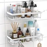 Shower Caddy Shelf Organizer Rack,Self Adhesive White Bathroom Shelves Basket,Home Farmhouse Wall Shower Inside Organization and Storage Decor Rv Accessories (2Pack)