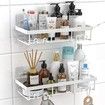 Shower Caddy Shelf Organizer Rack,Self Adhesive White Bathroom Shelves Basket,Home Farmhouse Wall Shower Inside Organization and Storage Decor Rv Accessories (2Pack)