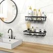 Shower Caddy Shelf Organizer Rack,Self Adhesive Black Bathroom Shelves Basket,Home Farmhouse Wall Shower Inside Organization and Storage Decor Rv Accessories,First Apartment Essentials (2Pack)