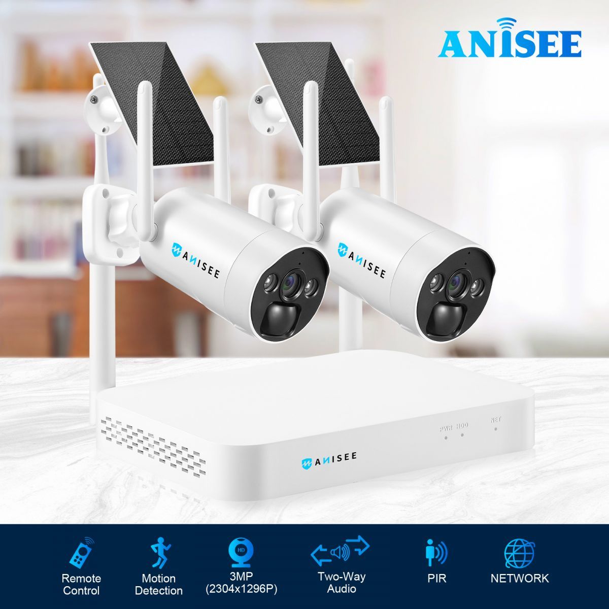 Wifi Security Cameras 2 Set Wireless CCTV Home Spy Surveillance System Outdoor With 16CH NVR Solar Panel Battery