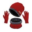 Pack Of 3 Winter Knitted Beanies, Hats, Collars, Warm Gloves, Fleece Lining, Infinity Scarf, Men's And Women's Gloves Color Red