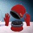 Pack Of 3 Winter Knitted Beanies, Hats, Collars, Warm Gloves, Fleece Lining, Infinity Scarf, Men's And Women's Gloves Color Red