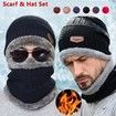 Pack Of 3 Winter Knitted Beanies, Hats, Collars, Warm Gloves, Fleece Lining, Infinity Scarf, Men's And Women's Gloves Color Red
