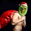 Green Monster Christmas Mask with Red Hat and Gloves Festive Costume Accessory