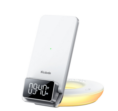 mcdodo Alarm Clock with Wireless Charging And Touch Night Lamp Clock with Charging Station 15W Touch Bedside Samll Lamp with Brightness for Bedroom