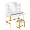 Maxkon Dressing Table Set Lighting Vanity Makeup Desk LED Lighted Mirror Bedroom Furniture With 2 Drawers 3 Adjustable Lights Cushioned Stool