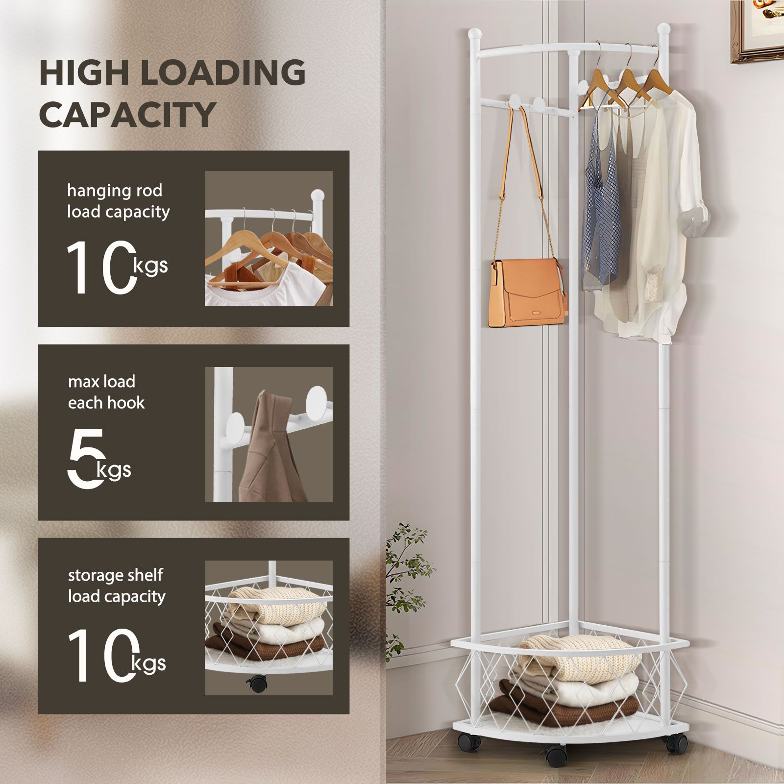 Garment Rack Movable Clothes Coat Stand Metal Shelving Closet Organizer ...