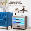 Smart Bedside Table LED End Desk Adjustable Night Stand Rotatable Laptop Workstation Bedroom Drawer Human Induction White