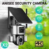 4G LTE Security Camerax2 Home CCTV House Spy  Solar Wireless Outdoor Surveillance System Dual Lens 4K PTZ Batteries