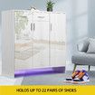 Wooden Shoe Storage Cabinet High Gloss Rack Organiser Shelf Drawer White with Doors RGB Light