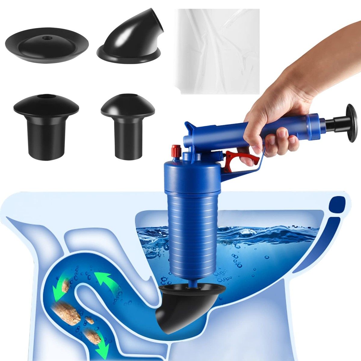 Toilet Plunger Set,Air Drain Blaster,Sink Plunger,Drain Clog Remover Tool,High Pressure Powerful Toilet Plunger