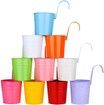 Metal Hanging Flower Pots, 10cm Plant Pots Hanging Flower Bucket with Detachable Hook for Balcony Fence Garden Home Decor (10 pcs)
